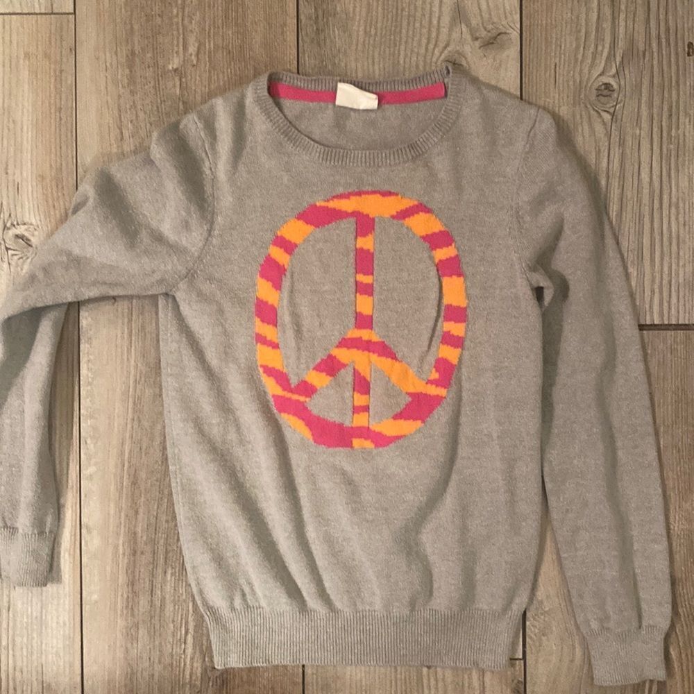 JUSTICE 10-12 Gray Peace Sign Woven Sweater Girls